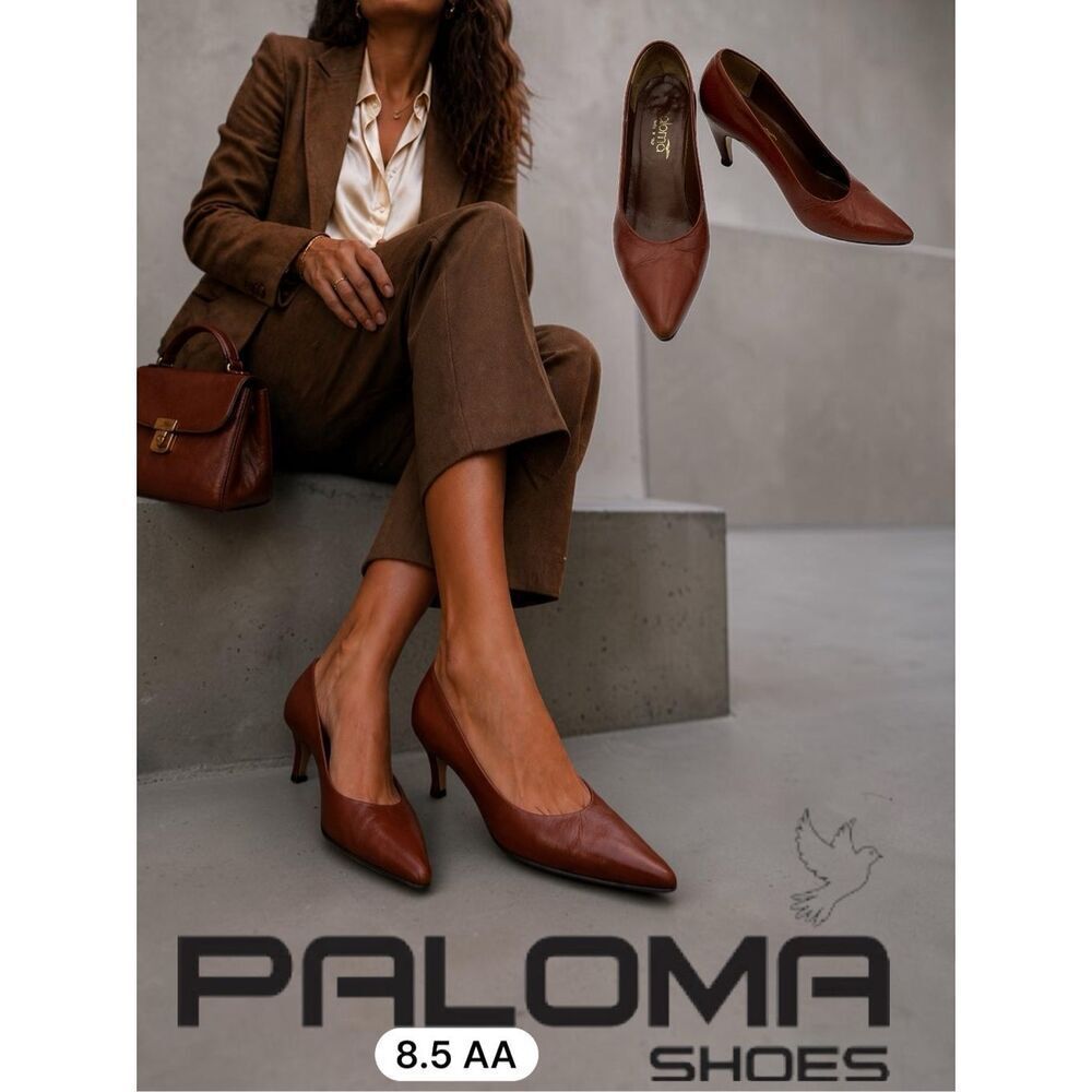 Paloma Shoes Women's Ponted Toe Stiletto Slip-On Pump Heels Brown Size 8.5